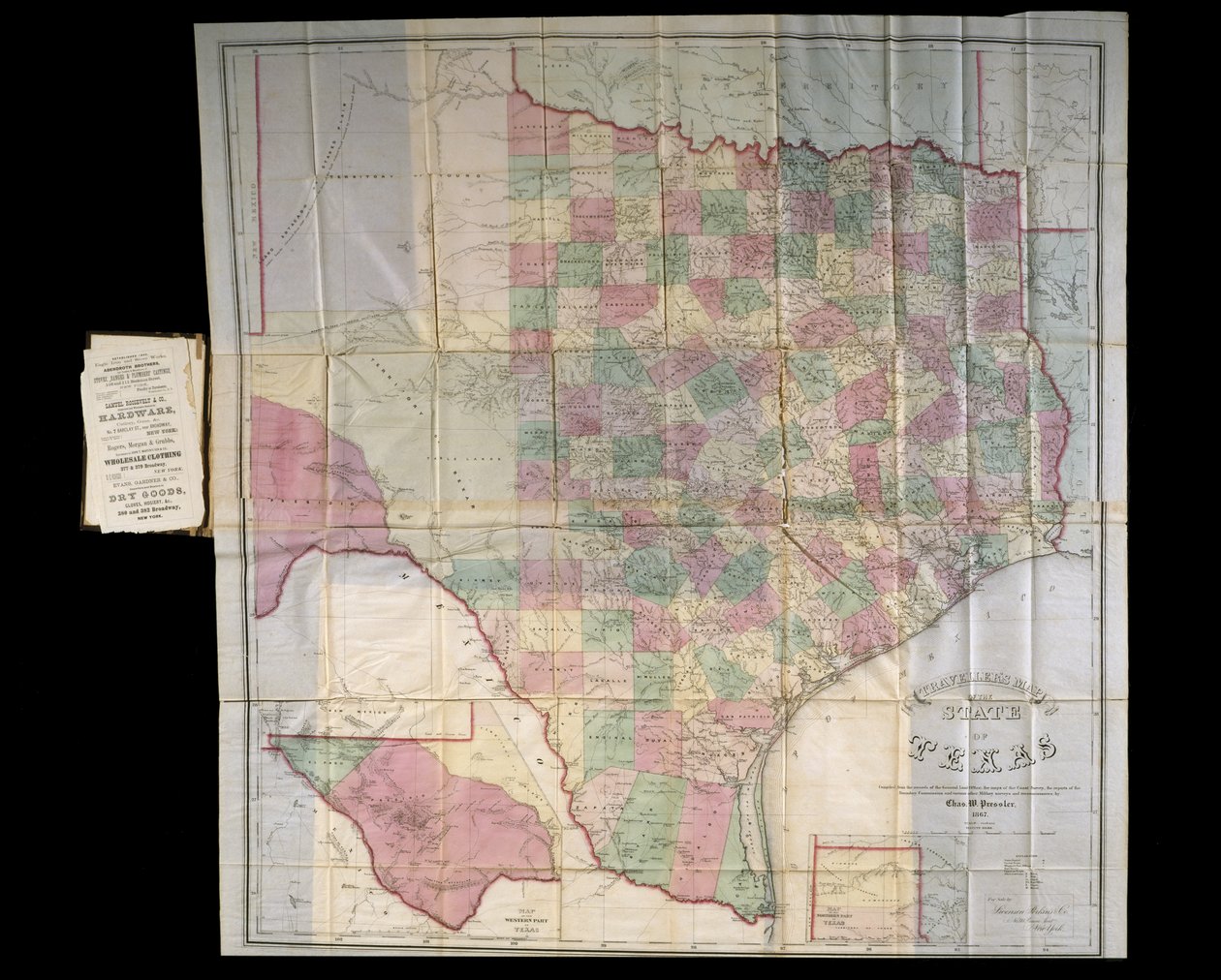 Presslersova mapa Texasu, 1867 (litografie, v knižní podobě) od Charles W. Pressler