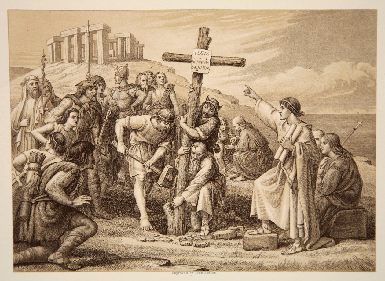 První kázání křesťanství v Británii, vyryté Johnem Eastonem od Charles West Cope
