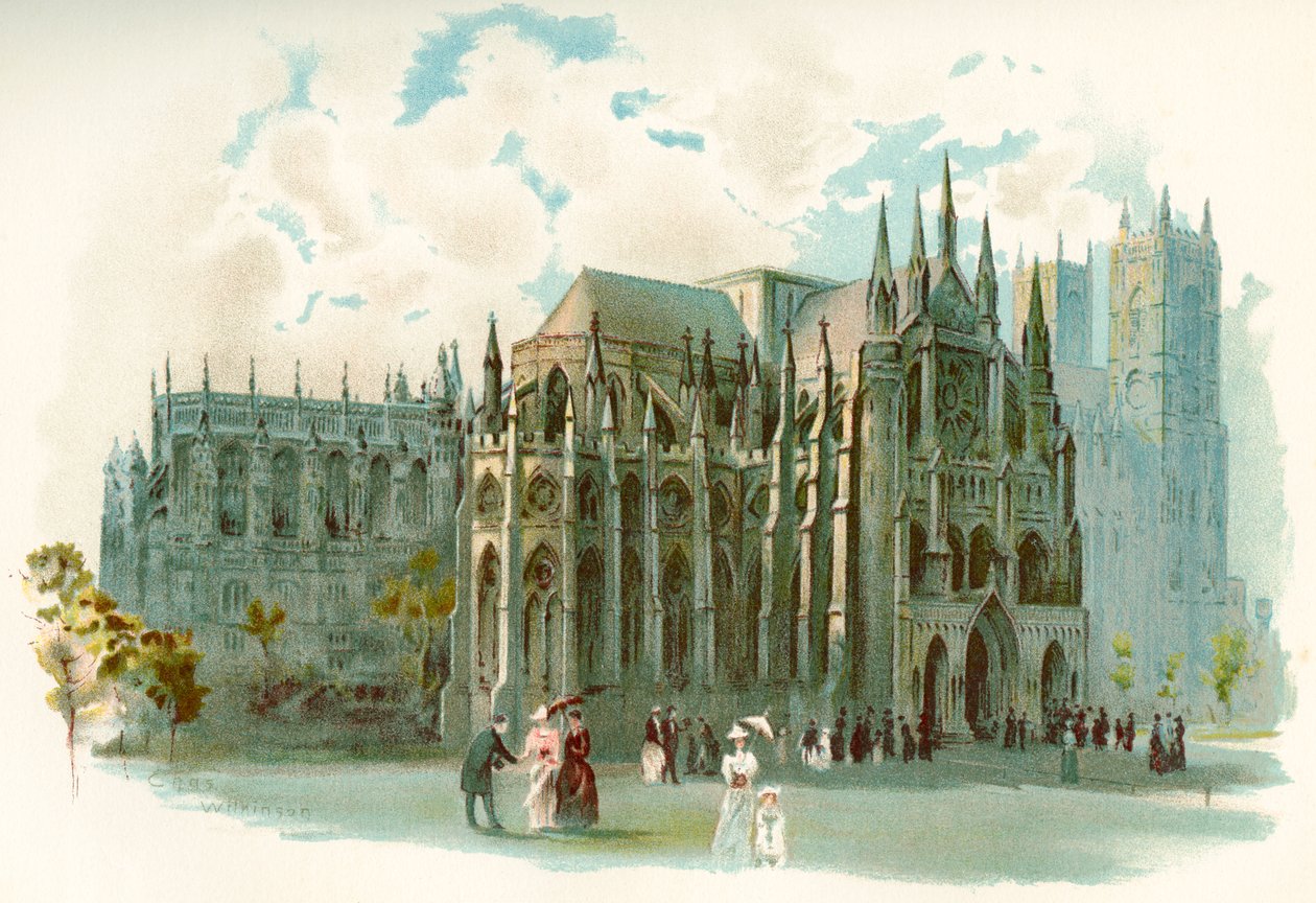 Westminsterské opatství v 19. století, formálně s názvem Collegiate Church of St Peter at Westminster, City of Westminster, Londýn, Anglie. Z Cassell