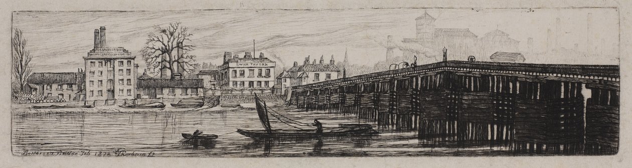 Pohled na Battersea Bridge z pobřeží Middlesex, 1874 od Charles William Sherborn