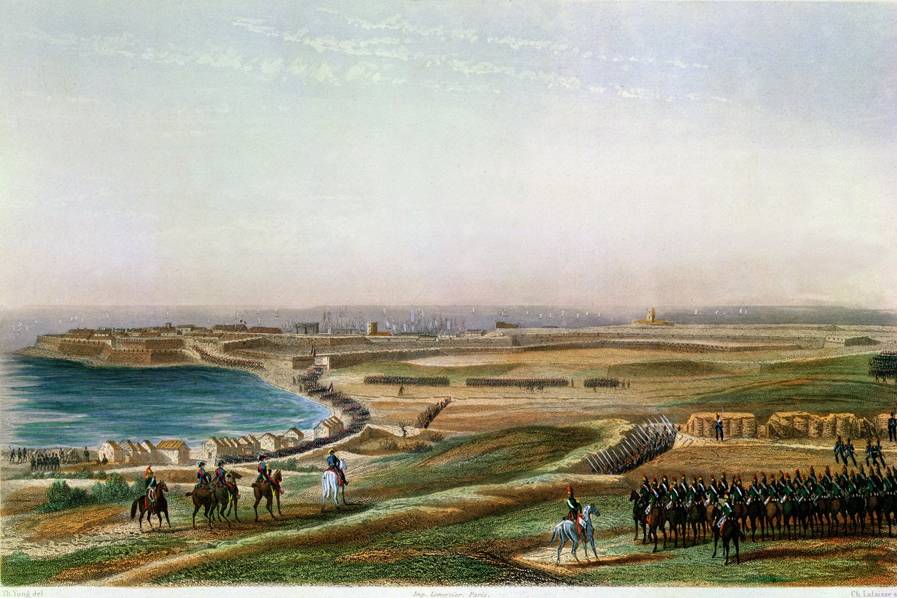 The Taking of Gaeta, 19. července 1806 (barevná rytina) od Charles de Lalaisse