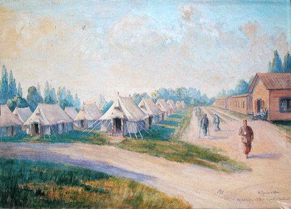 Rekonvalescentní čtvrť kanadské vojenské nemocnice v St. Cloud (akvarel na papíře) od Charles Andre Igounet de Villers