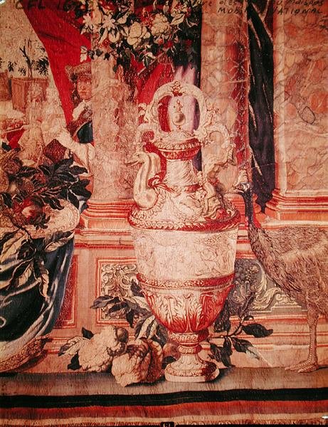 Měsíc leden ze série gobelínů „Les Maisons Royales“, vyrobeného v Gobelínové dílně pro Ludvíka XIV (tapisérie) (detail 391182) od Charles (after) Le Brun