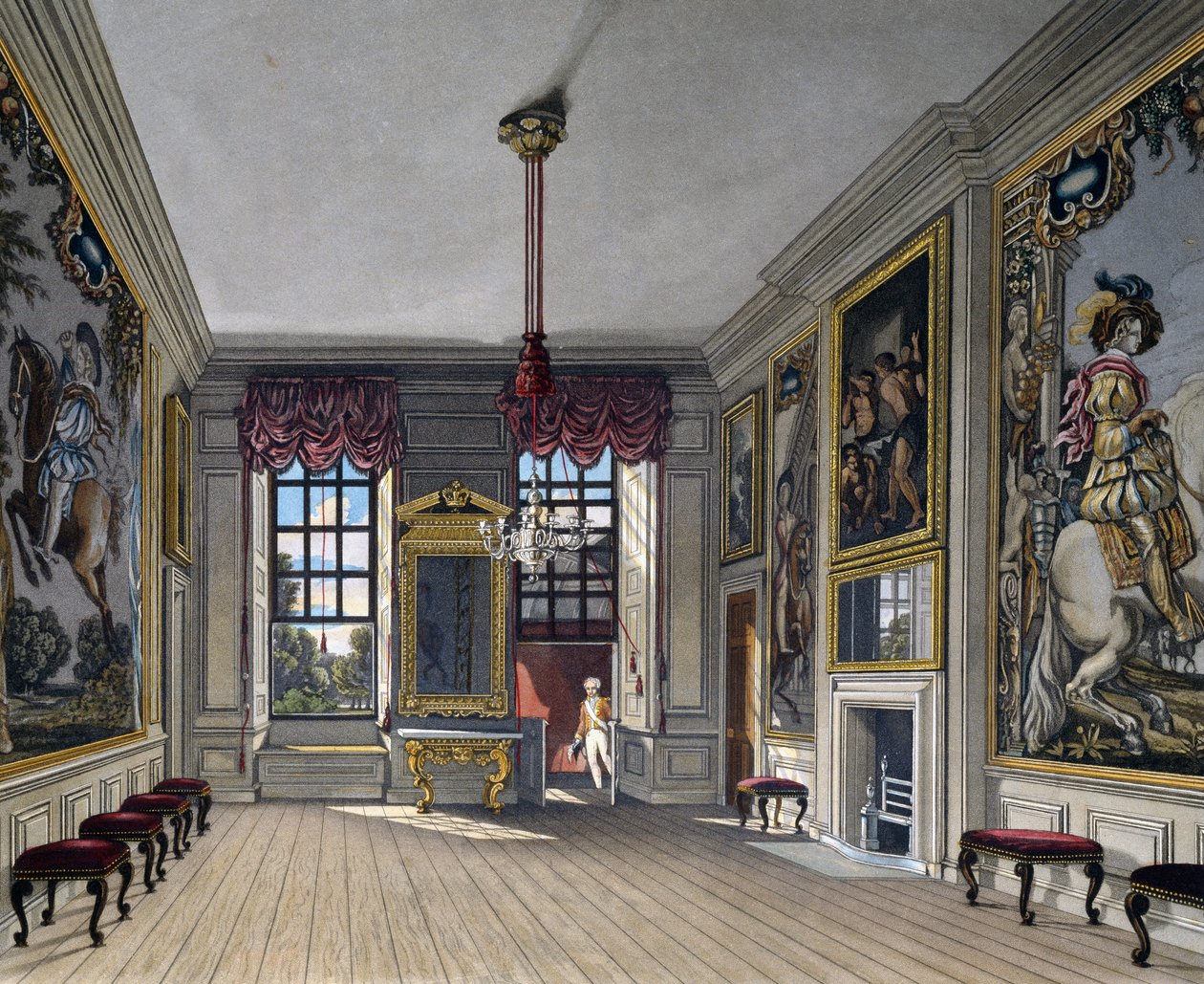 Audience Hall of Queen, rytina Williama Jamese Bennetta (1787-1844), podle návrhu Charlese Wilda (1781-1835), Z historie královských rezidencí od Charles (after) Wild