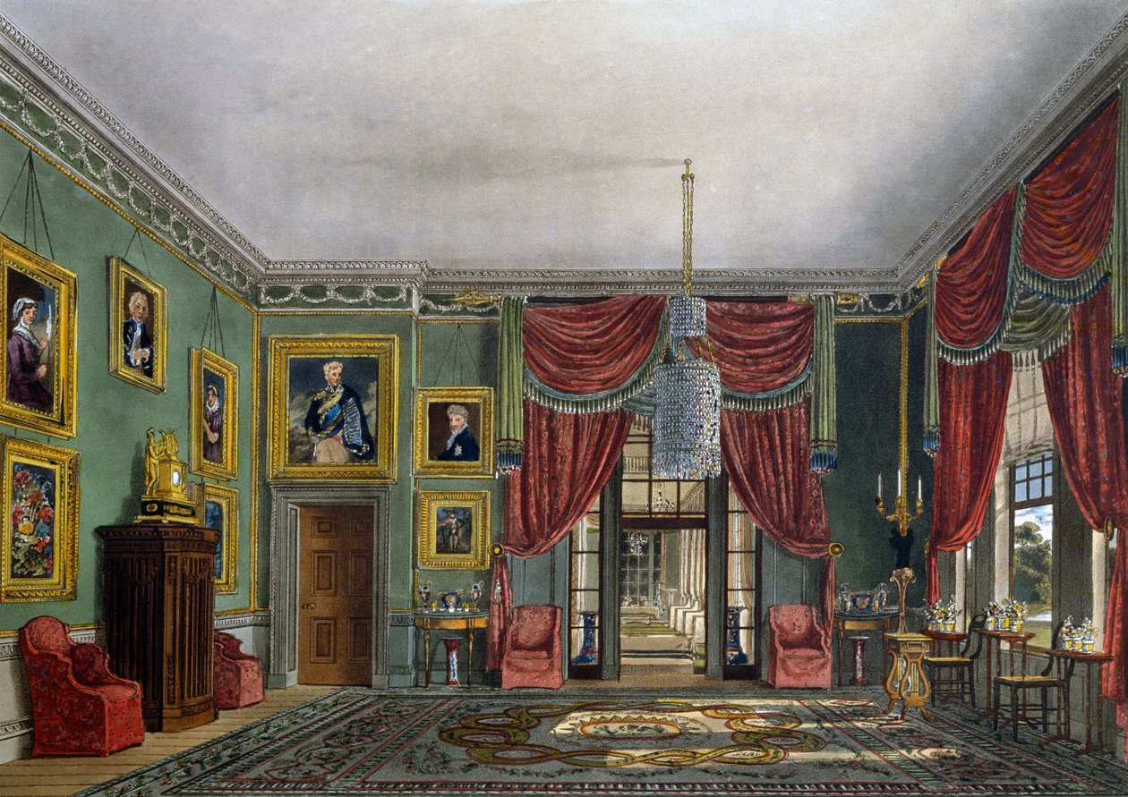 Zelený pavilon, rytina Daniel Havell (1785-1826), Podle návrhu Charlese Wilda (1781-1835), Z historie královských sídel od Charles (after) Wild