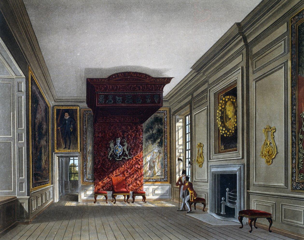 Zasedací místnost krále, rytina Thomase Sutherlanda (1785-1838), podle návrhu Charlese Wilda (1781-1835), Z historie královských sídel od Charles (after) Wild