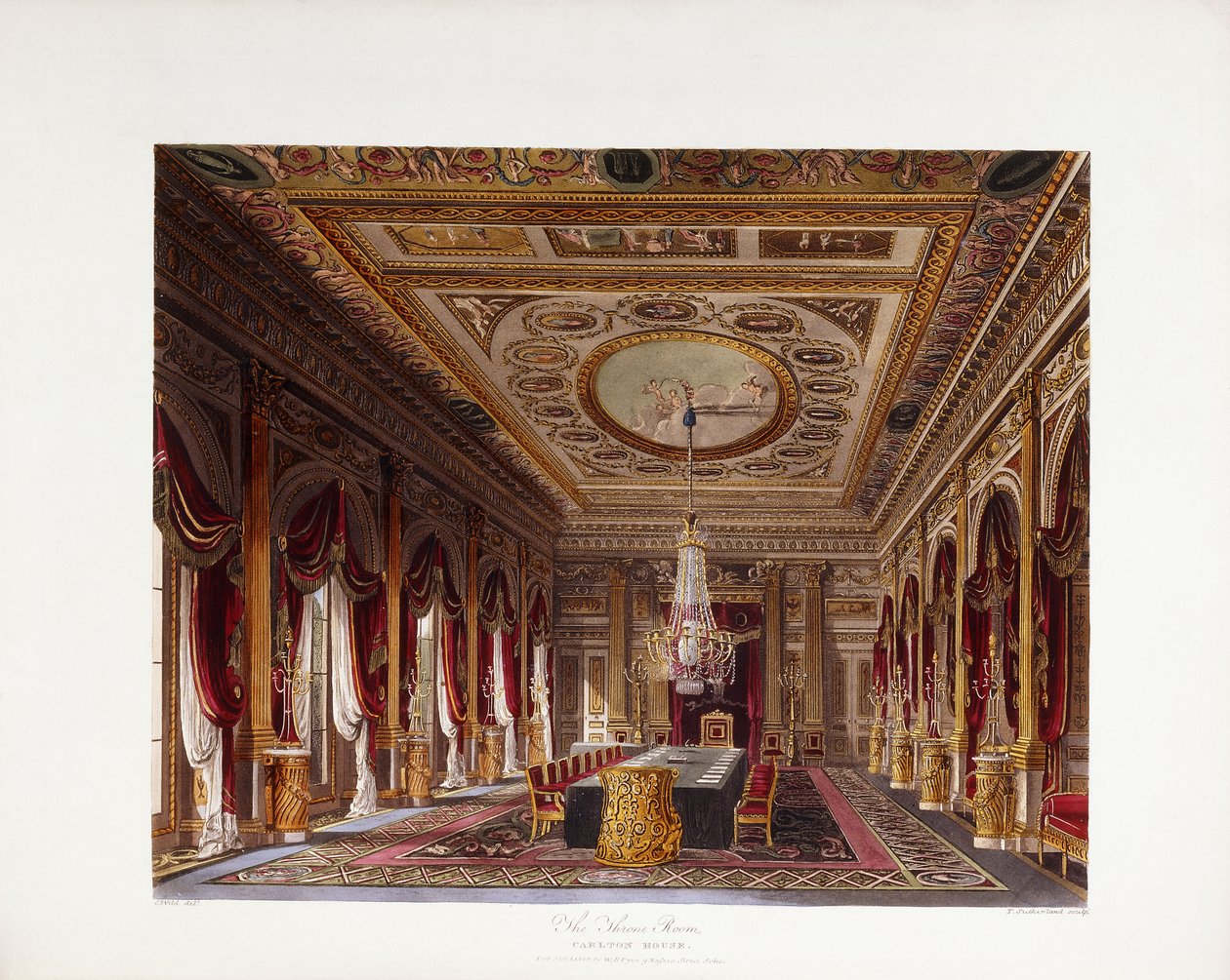 Trůnní sál, Carlton House od Charles (after) Wild