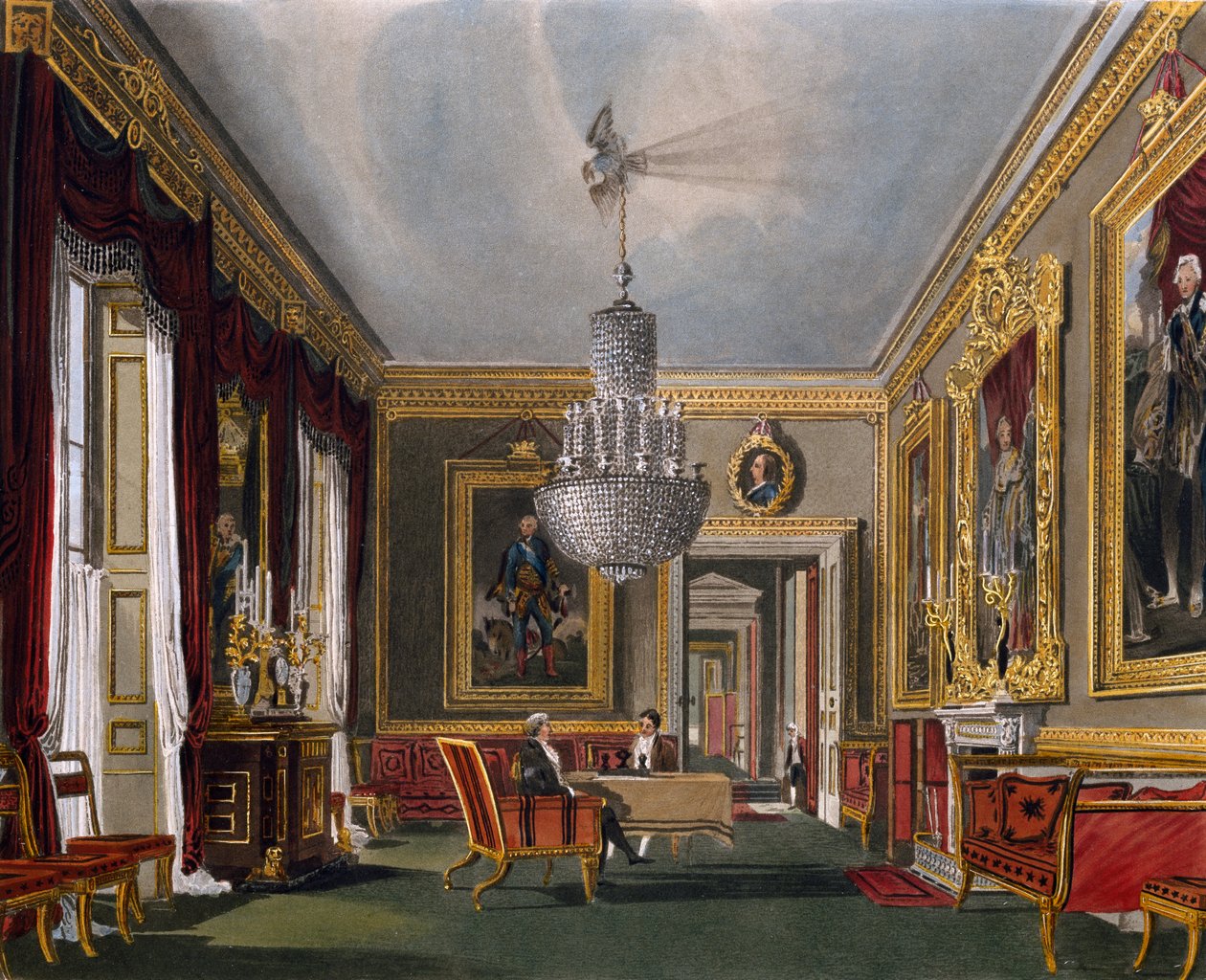Západní předsíň, rytina Richarda Reevea (narozen v roce 1780), podle návrhu Charlese Wilda (1781-1835), z historie královských sídel od Charles (after) Wild