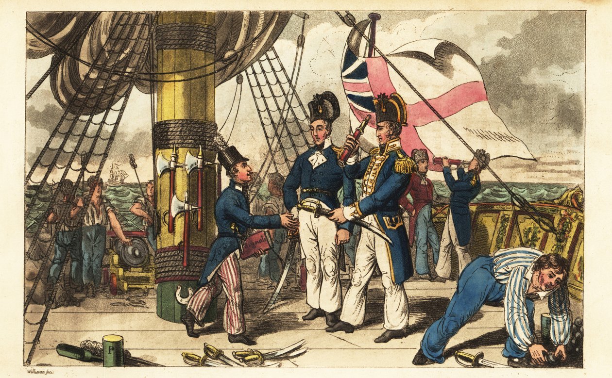 Captain Spring udělá z Midshipmana Newcoma svého pobočníka a předá mu svůj meč na palubě HMS Victory od Charles (c.1797 1850) (after) Williams