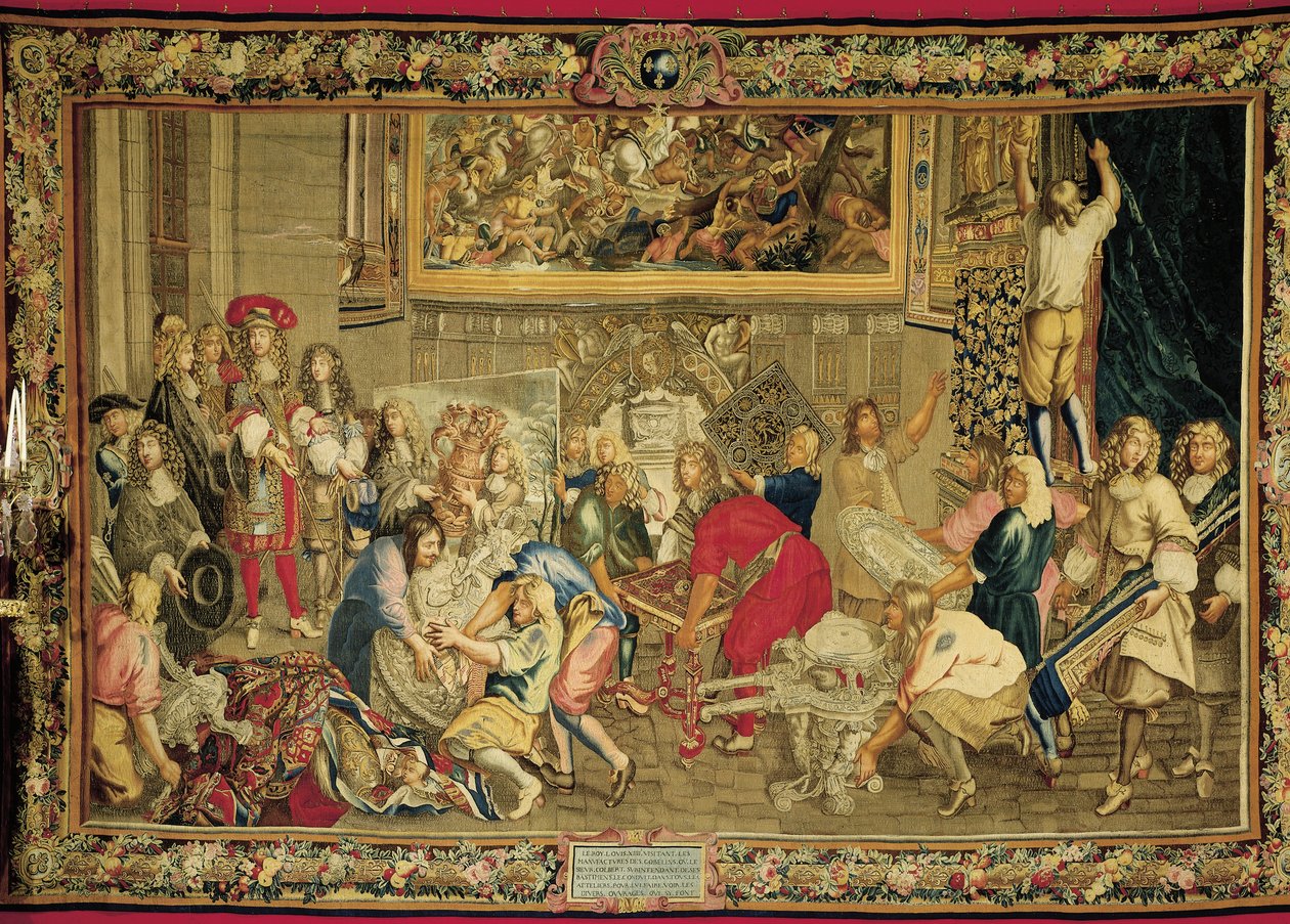 Ludvík XIV. na návštěvě továrny na gobeliny od Charles (studio of ) Le Brun
