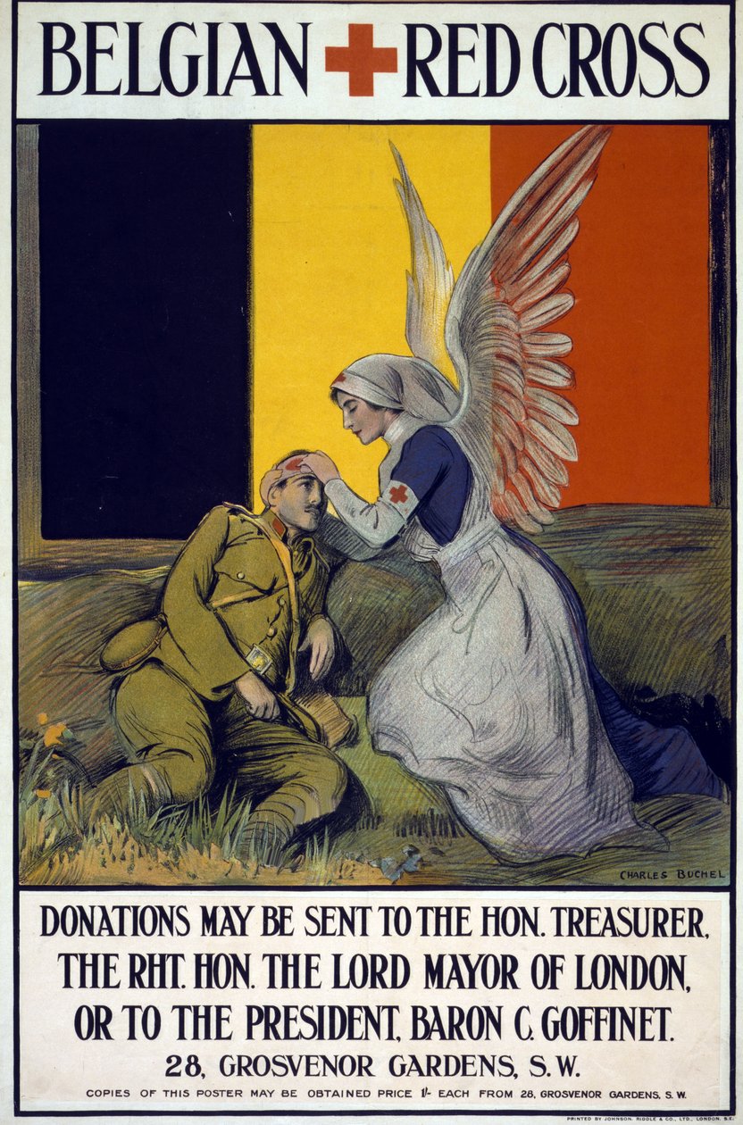 Fundraising Plakát pro belgický červený kříž, hospoda. 1914-18 (barevné lito) od Charles A. Buchel