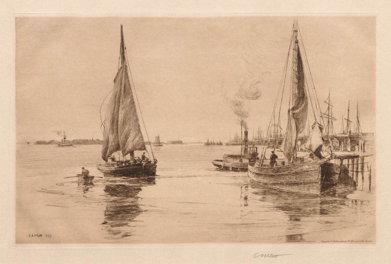 Dvě šalupy na East River od Charles Adams Platt