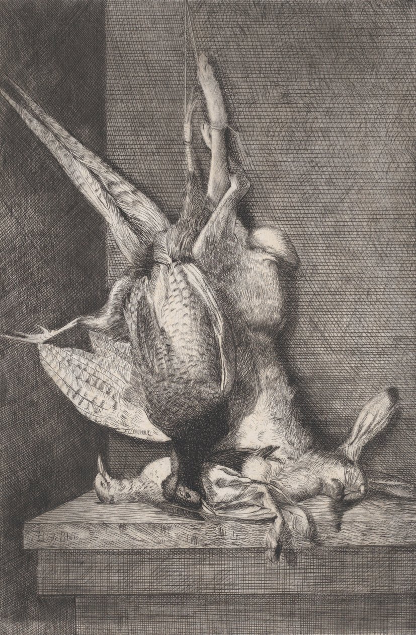 Lovecká trofej s pernatou zvěří a králíkem, 1850-1900. od Charles Alphonse Deblois