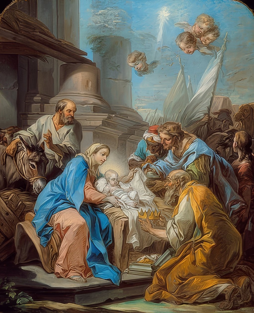 Klanění tří králů. Kolem roku 1760 od Charles André van Loo