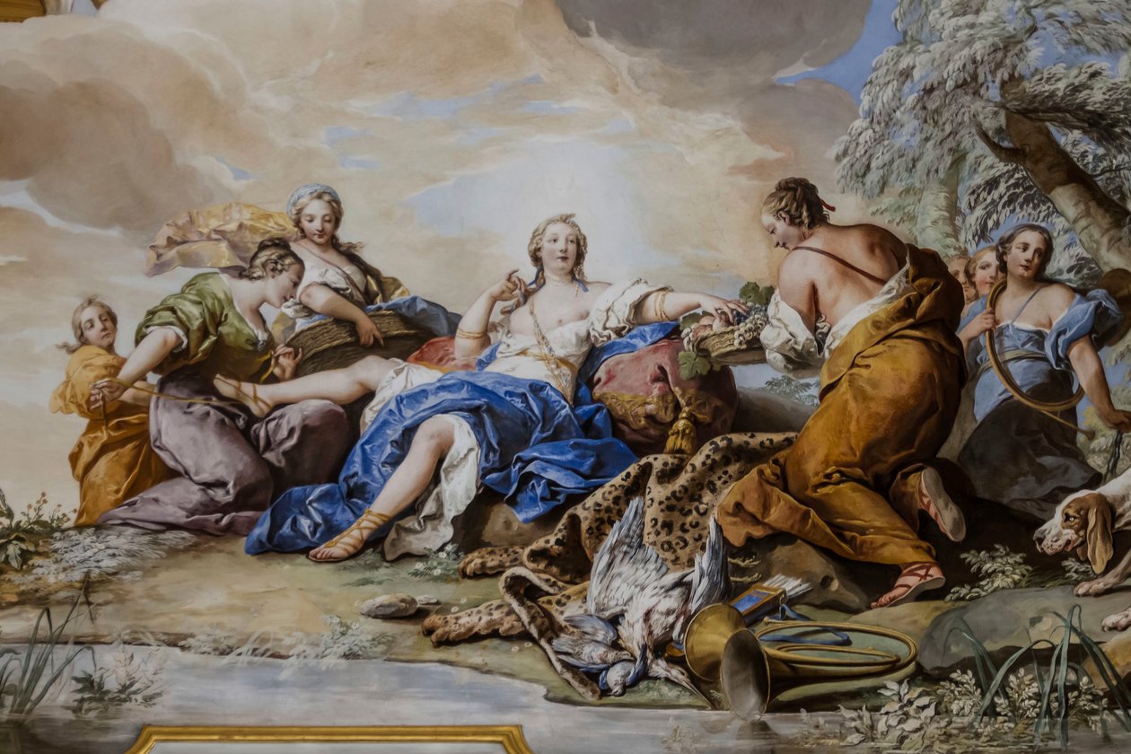 Zbytek Diany mezi nymfami, Charles-Andre van Loo (1705-1765), freska od Charles André van Loo