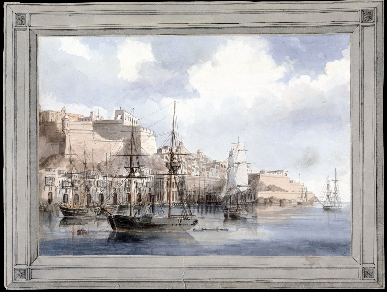 Vue de Malte (View at Malta) (velký přístav Valletta s Fort Sant Angelo) - Malba Charlese Andrewa Dyce (1816-1853), akvarel na papíře (25,1 x 34,9 cm), cca 1849 - Yale University (USA) od Charles Andrew Dyce