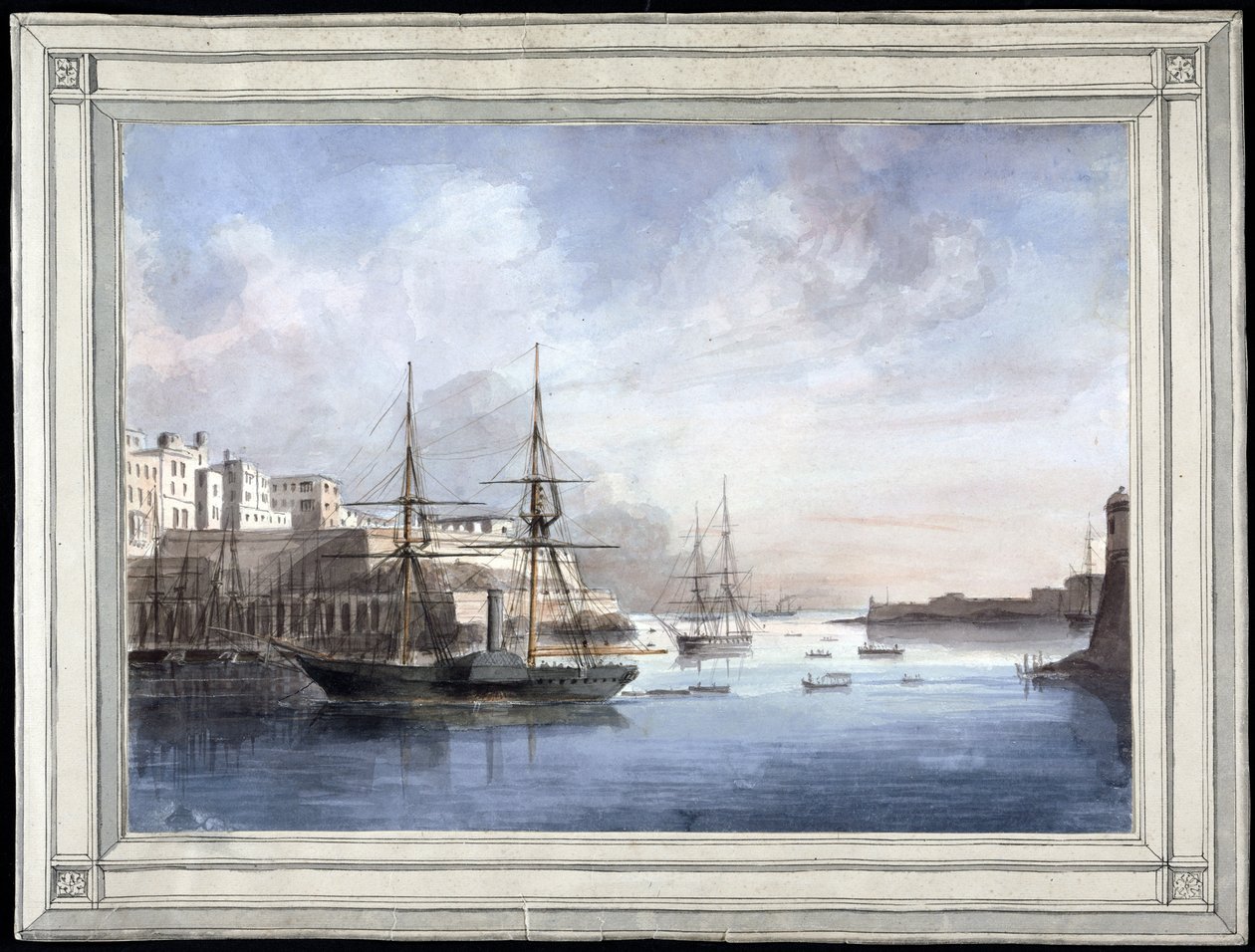 Vue de Malte (View at Malta) - Malba Charlese Andrewa Dyce (1816-1853), akvarel na papíře (25,1x34,9 cm), cca 1849 - Yale University (USA) od Charles Andrew Dyce