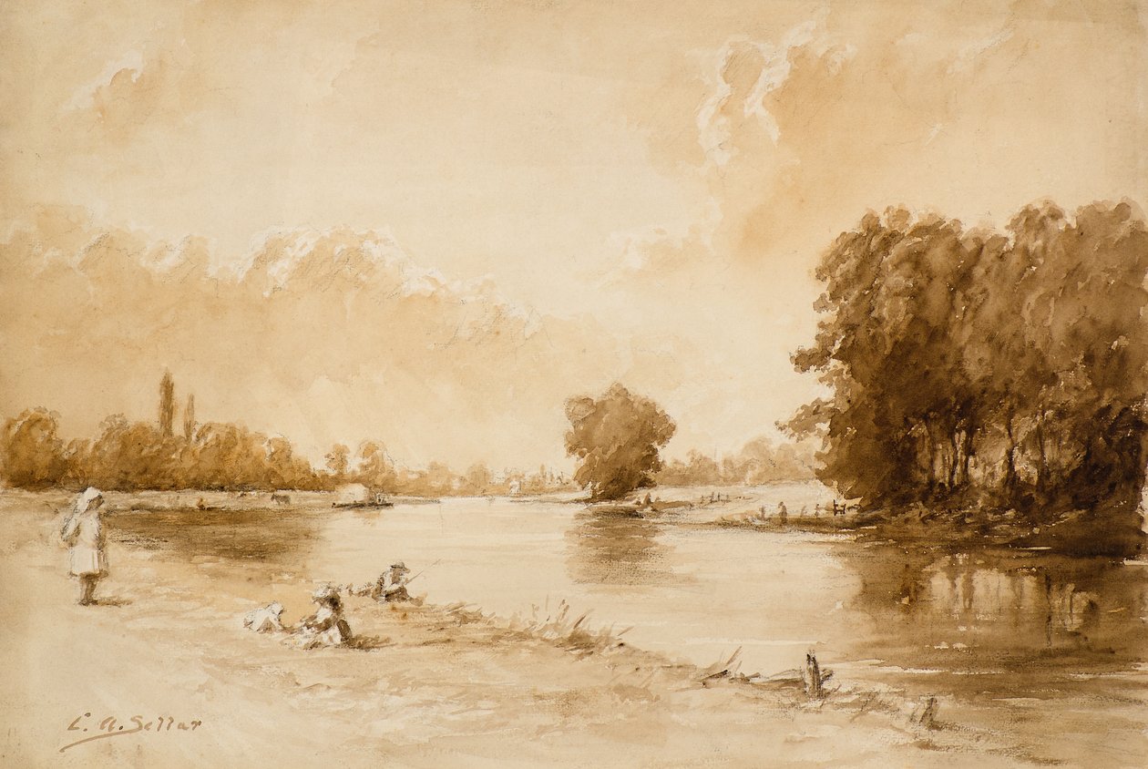 Temže poblíž Kew (akvarel) od Charles Andrew Sellar