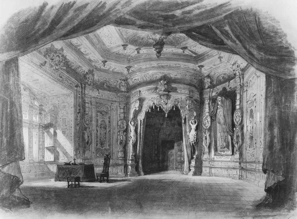 Scéna pro Don Giovanni, opera Wolfganga Amadea Mozarta (1756-91) (wc na papíře) od Charles Antoine Cambon