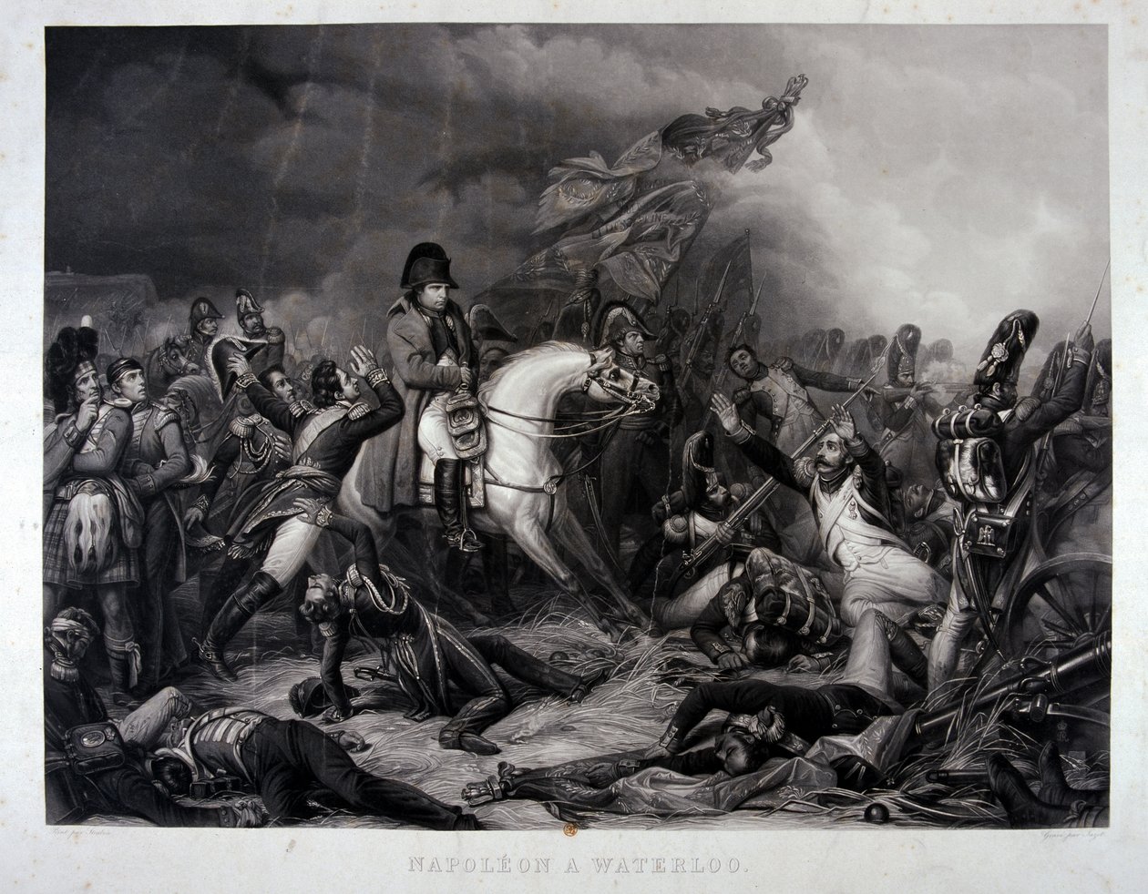 Napoleon (1769-1821) v bitvě u Waterloo, 1815 (mezzotinta) od Carl von Steuben