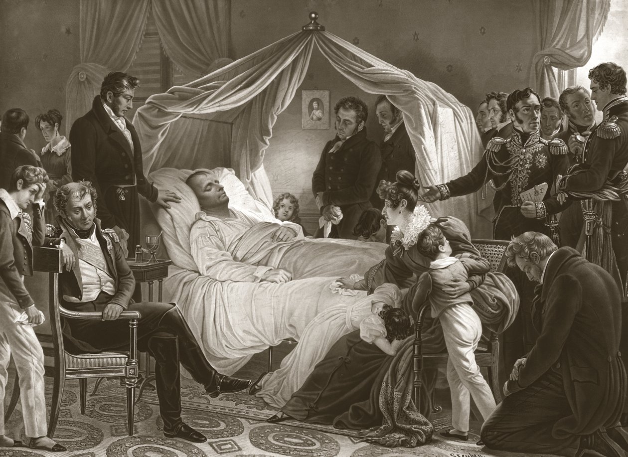 Napoleon na smrtelné posteli, 5. května 1821 od Charles Auguste after Steuben