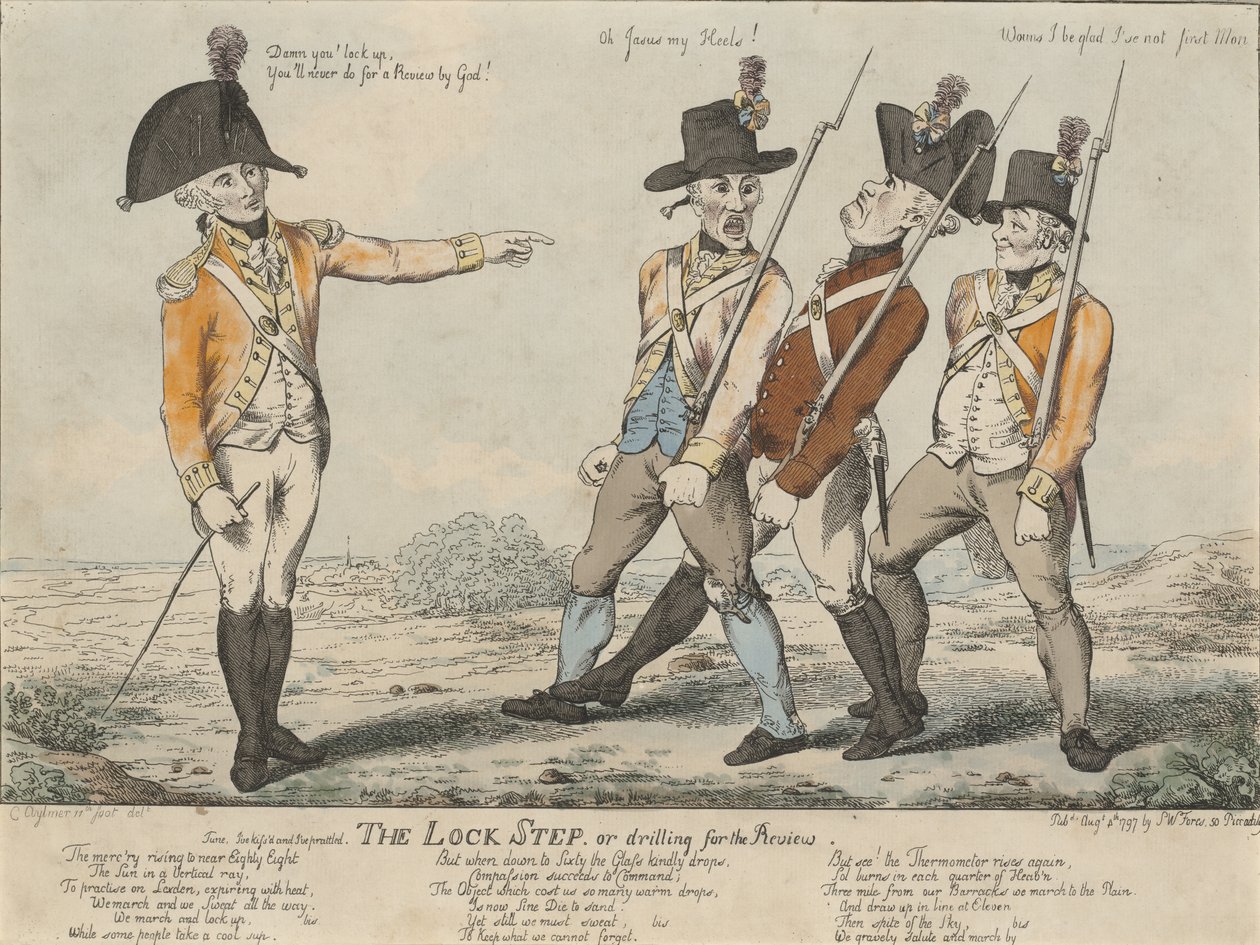 Krok zámku aneb vrtání pro recenzi, 1797 (kolorovaný lept) od Charles Aylmer