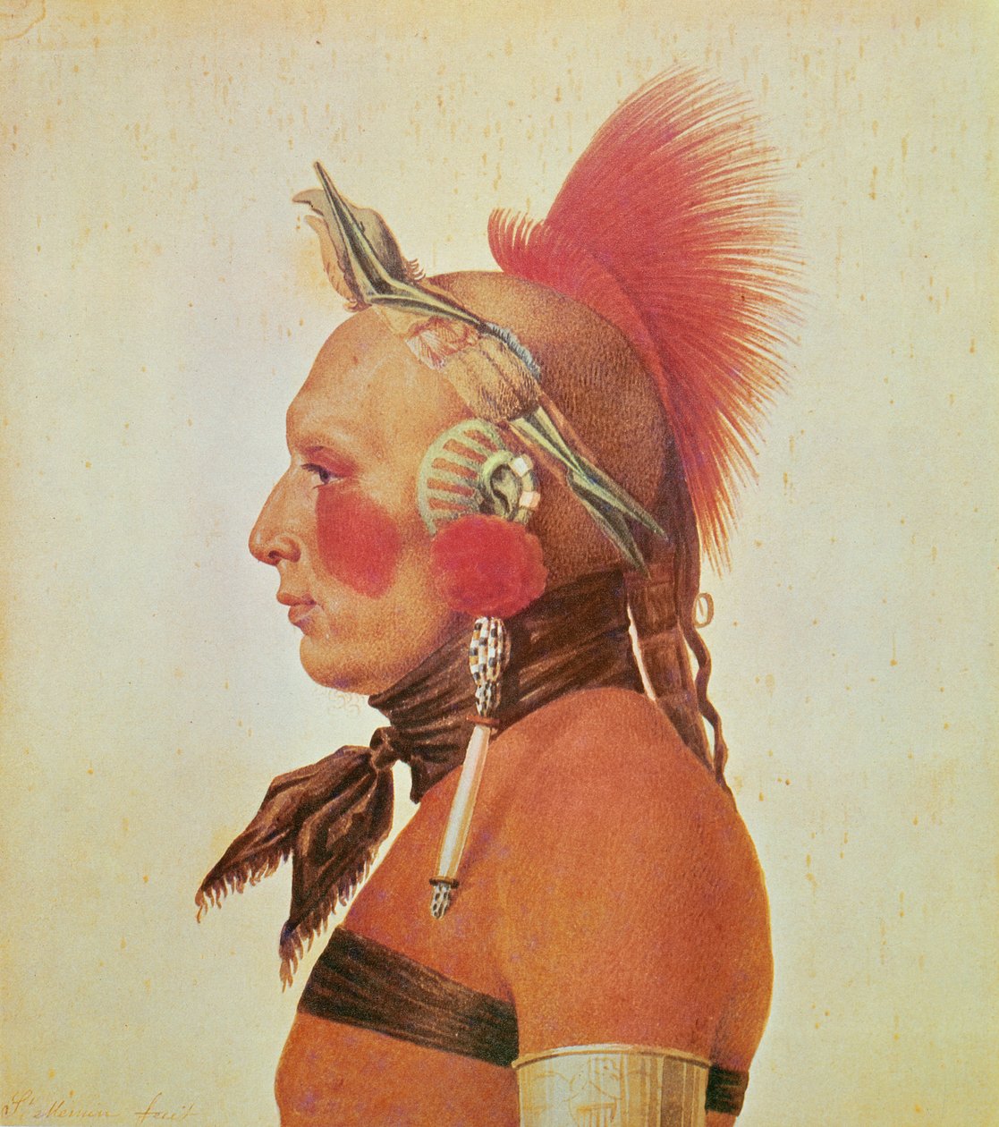 An Osage Warrior, cca 1804 (barevné lito) od Charles Balthazar Julien Févret de Saint Mémin