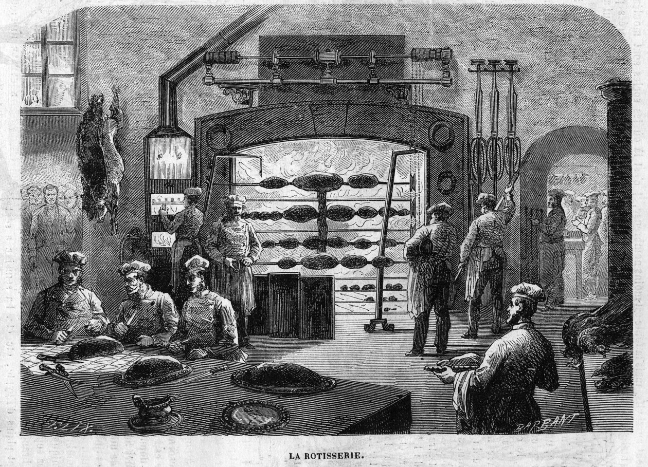 La Rotisserie des cuisines du Palais des Tuileries, v roce 1864. Rytina F. Lixe a Barbanta z kresby Moullina. od Charles Barbant