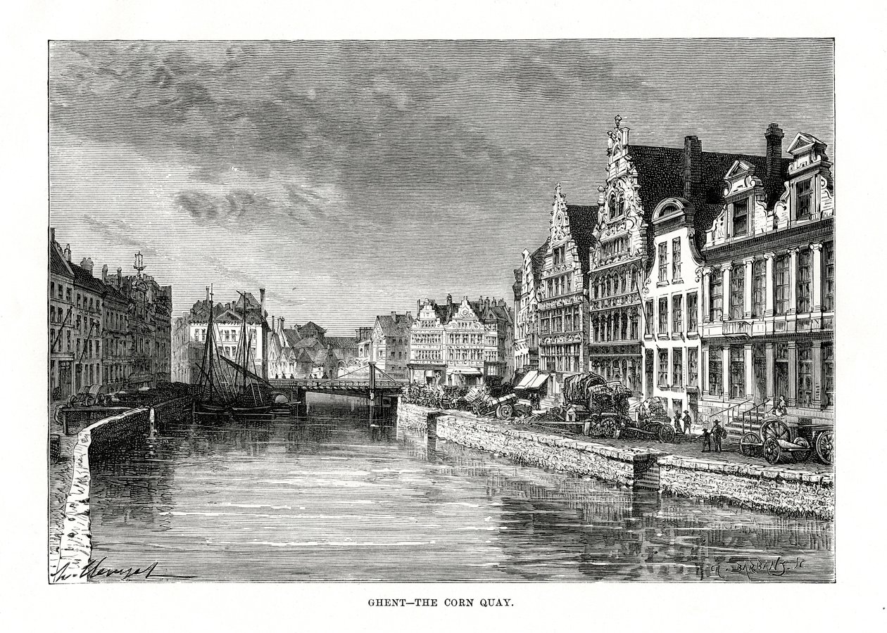 Corn Quay, Gent, Flandry, Belgie, 1879 od Charles Barbant