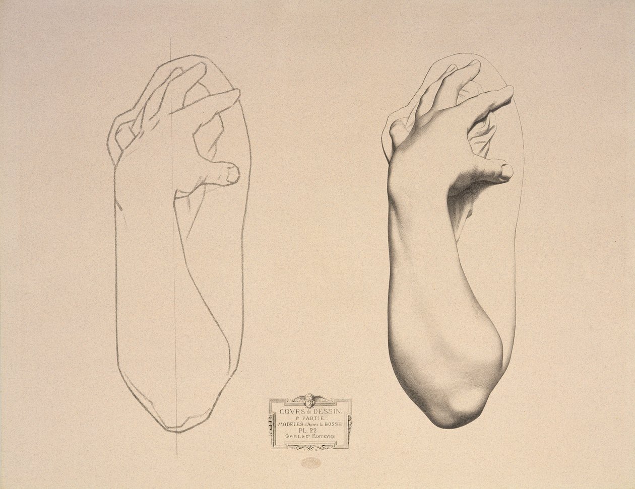 Bent Arm of a Woman, deska 22 z Cours de Dessin Volume I, Modeles dapres la bosse, c.1868 od Charles Bargue