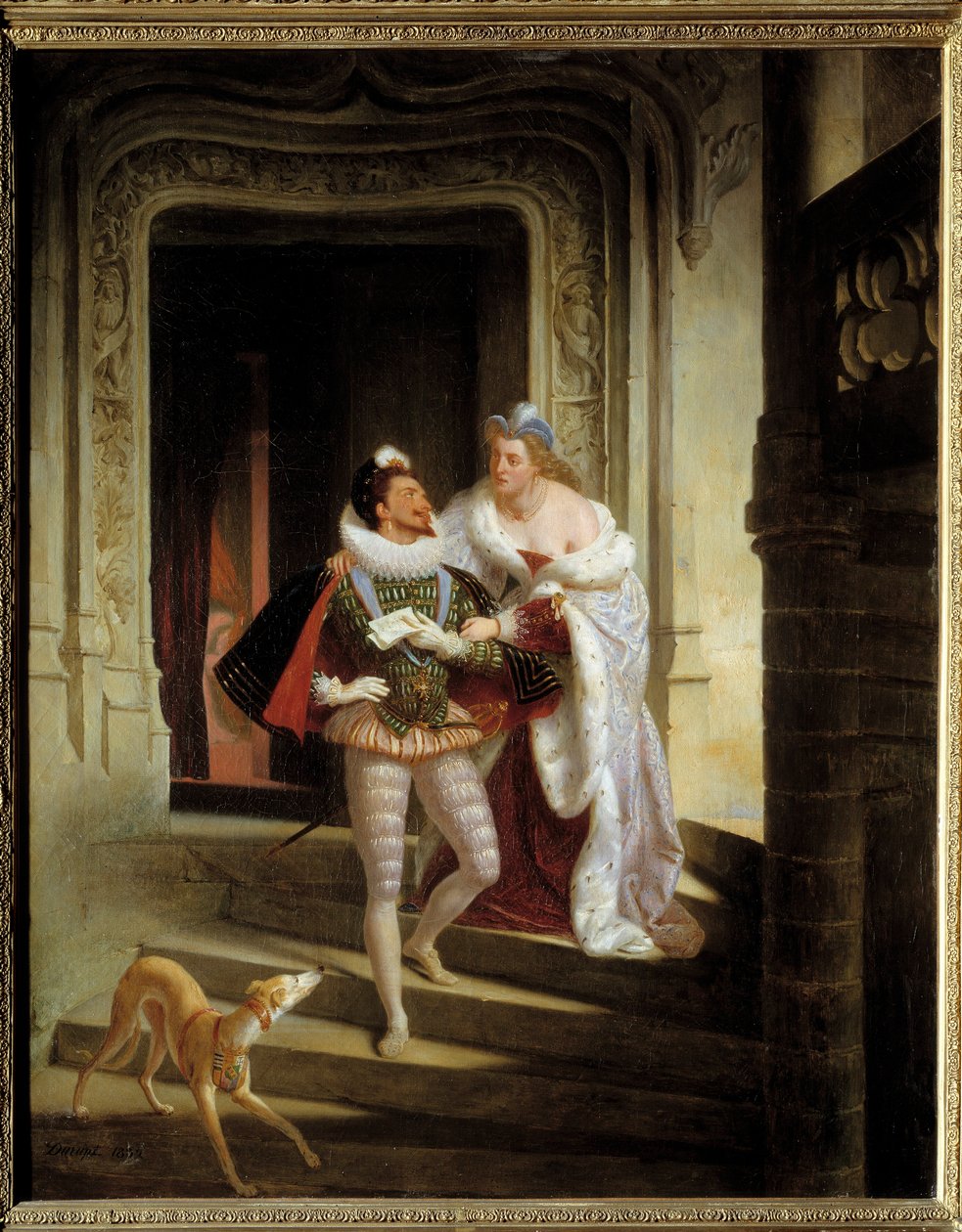 Markýza z Noirmoutiers, Charlotte de Beaune Semblancay (1551-1617) usilující o vyvrácení Jindřicha I. Lotrinského, vévody z Guise zvaného Balafre (1550-1588), aby šel na shromáždění stavů Blois před jeho zavražděním (1588) v hrad B od Charles Barthelemy Durupt