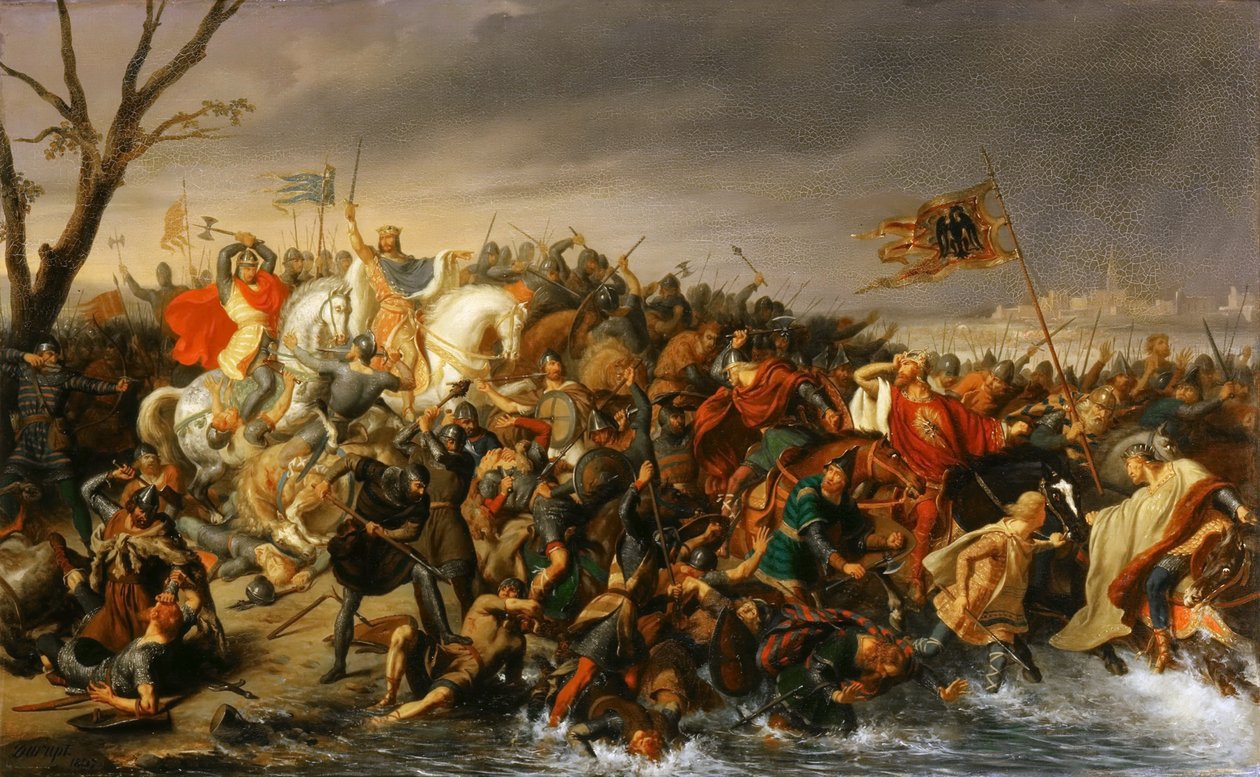 Lothair Francie porazí císaře Otu II na břehu Aisne, říjen 978 od Charles Barthelemy Jean Durupt