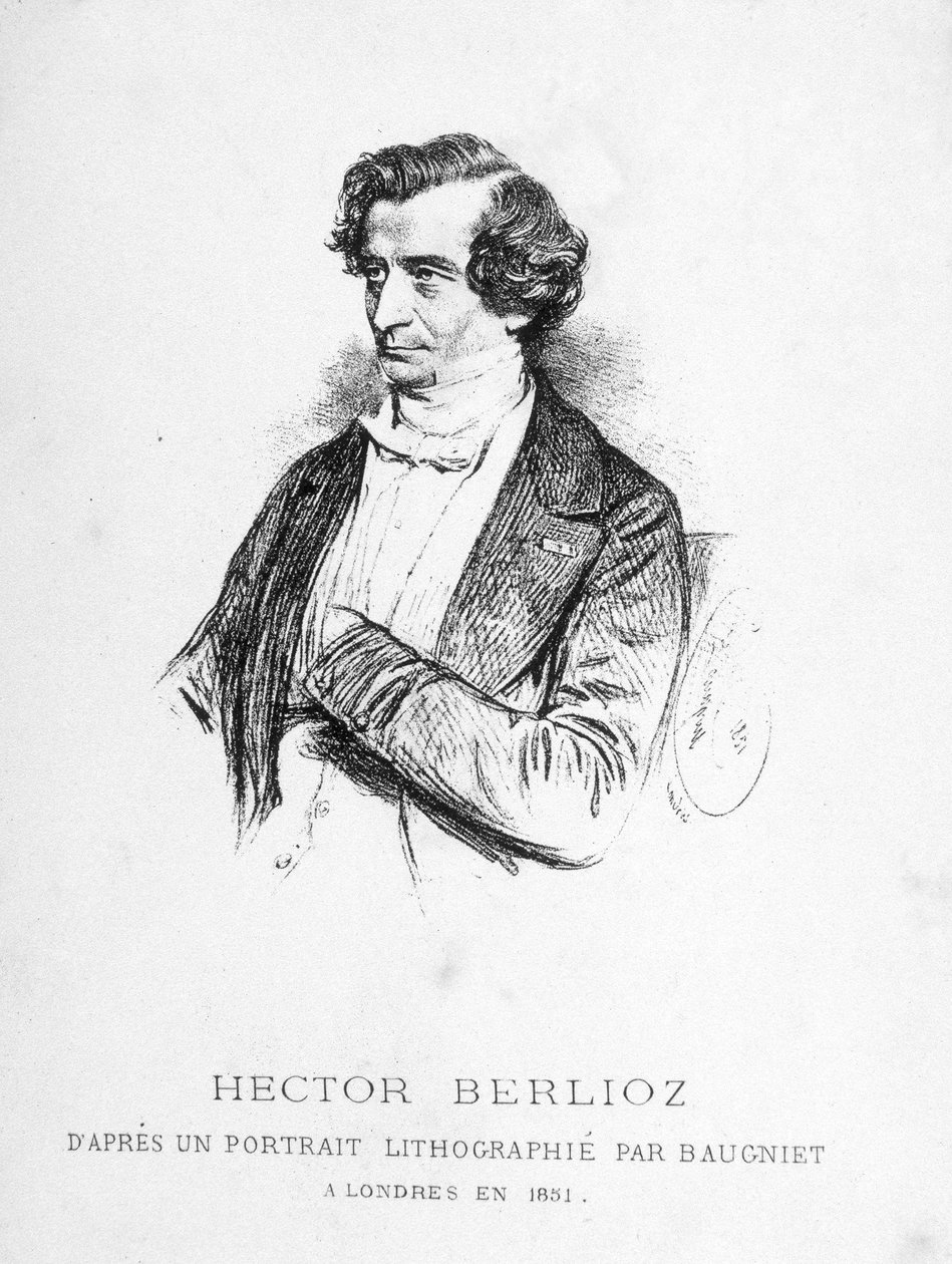 Portrét Hectora Berlioze (1803 - 1869) - podle portrétu litografovaného Baugnietem v Londýně v roce 1851. od Charles Baugniet