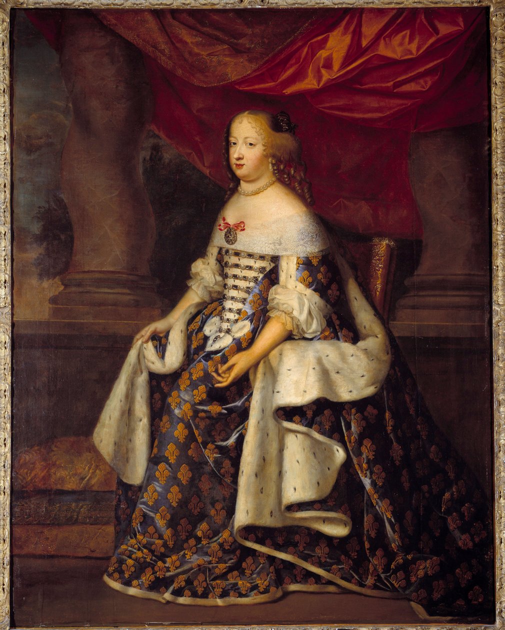 Portrét Marie Terezie Rakouské (1638-1683), královny Francie Obraz Ateliéru Charlese Beaubruna (1604-1692) 17. století Sun. 1,8 x 1,4 m od Charles Beaubrun