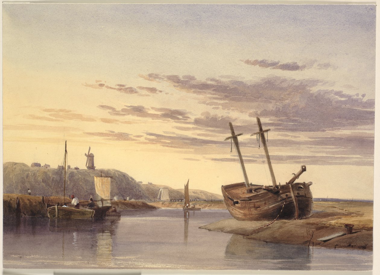 Rybářské lodě v Rye Harbour, s větrným mlýnem v dálce od Charles Bentley
