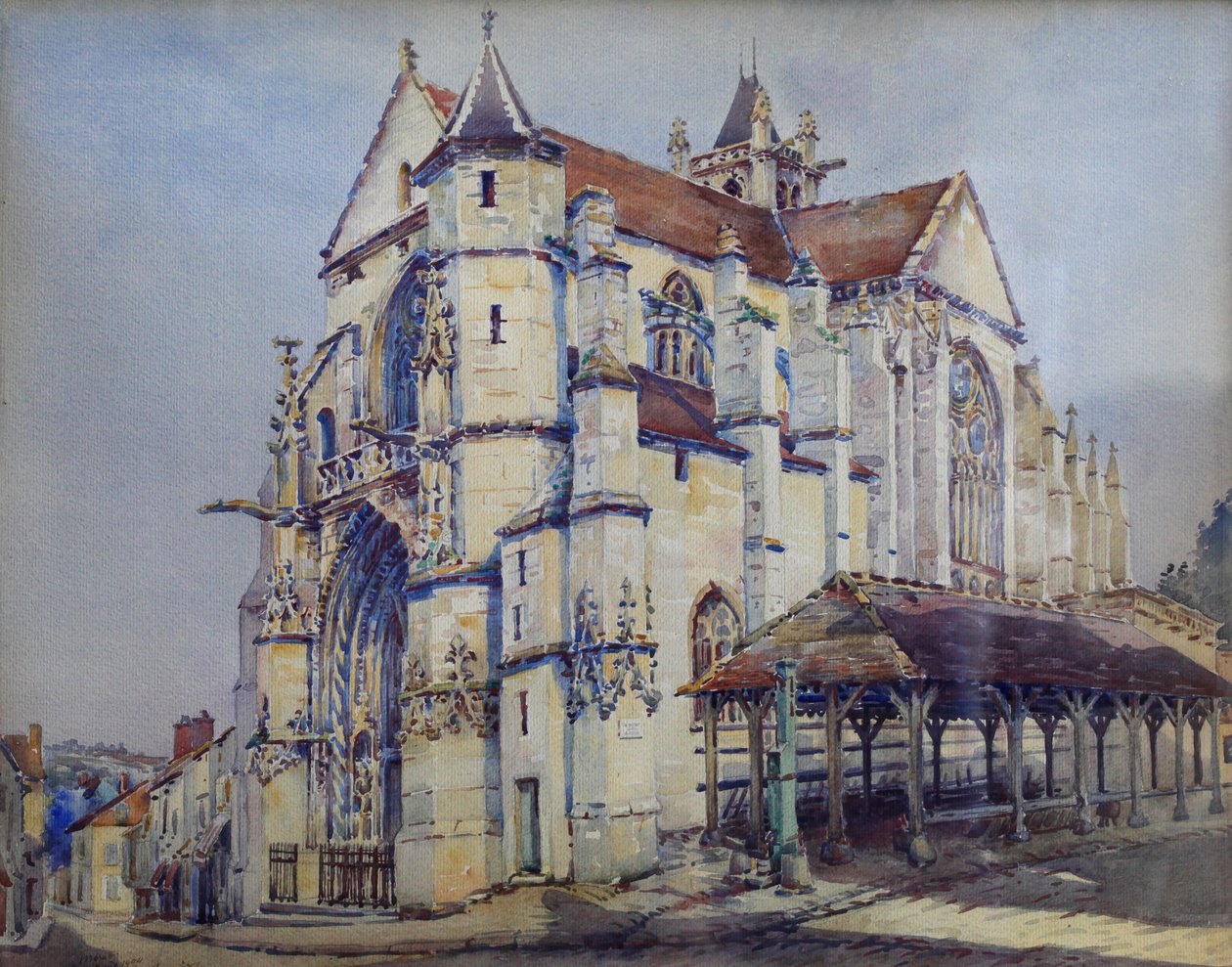 Kostel Moret sur Loing, jižní strana, cca 1906 (akvarel) od Charles Bernier