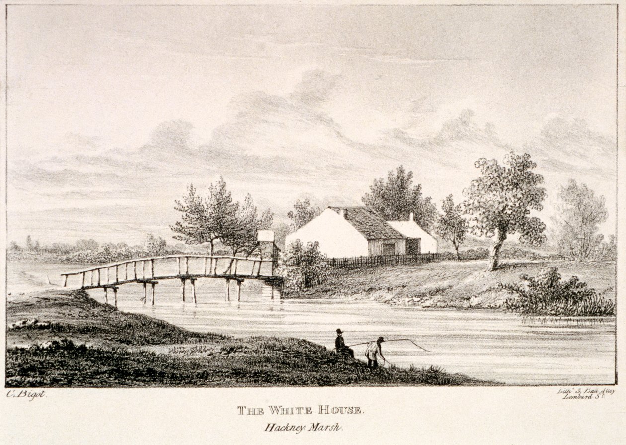 Bílý dům na břehu řeky Lea, Hackney Marsh, Londýn, c1830 od Charles Bigot