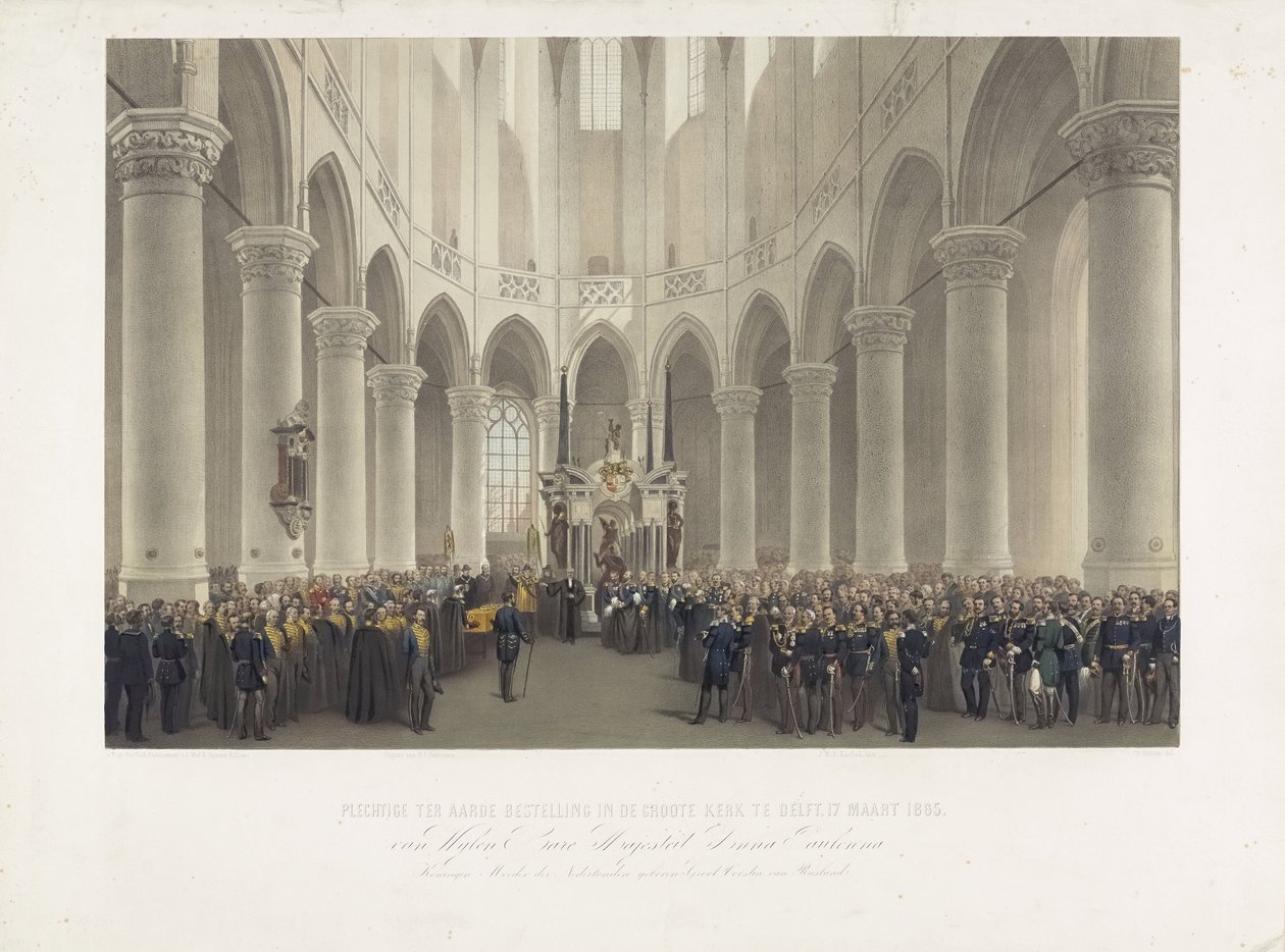 Slavnostní pohřeb v Groote Kerk v Delftu, 17. března 1865, zesnulého Jejího Veličenstva Anny Pavlovny, královny matky Nizozemska narozené jako Grand Princess of Russia (titul na předmětu) od Charles Billoin