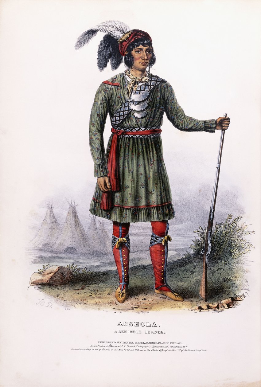 Asseola, seminolský vůdce, kolem 1837-1844 (ručně dokončená barevná litografie) od Charles Bird (after) King