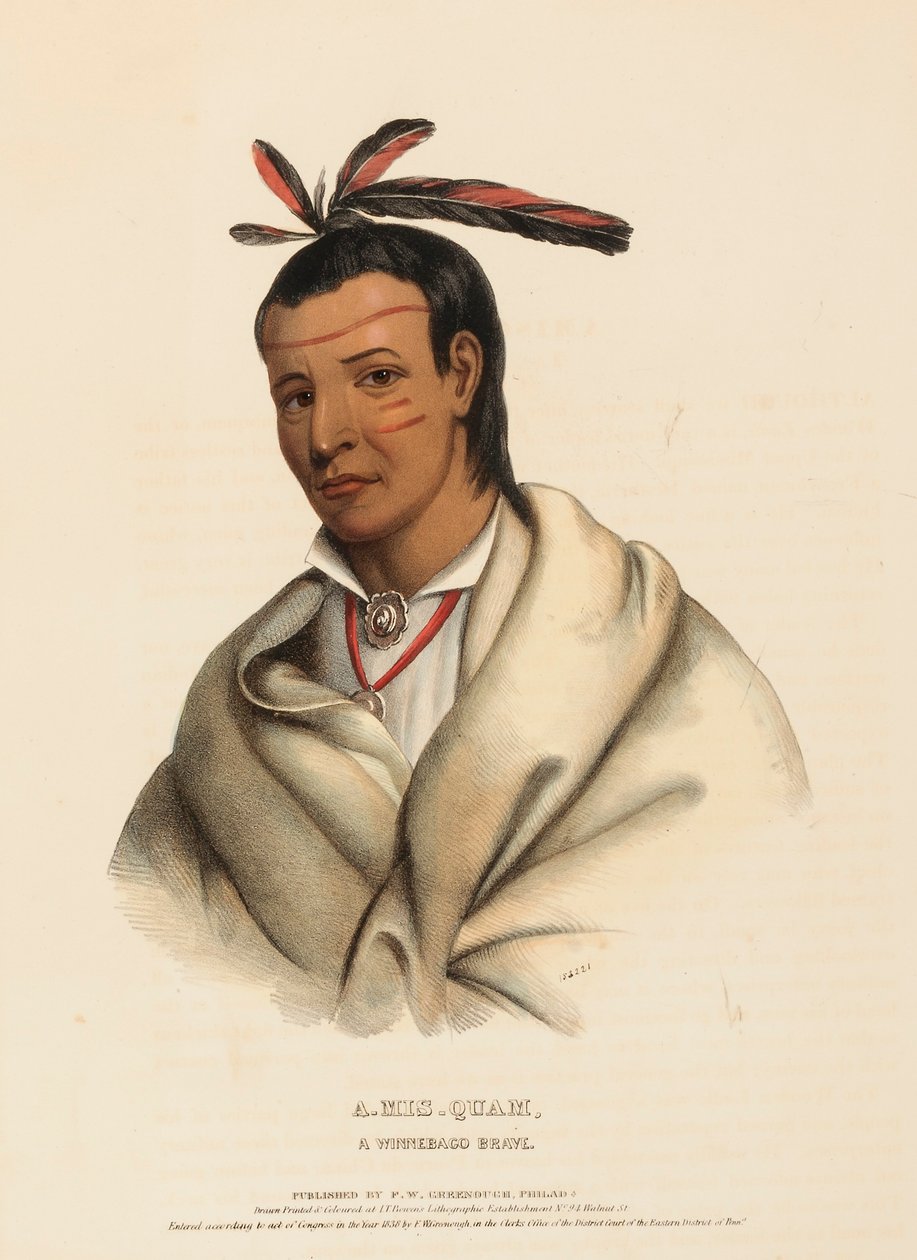 A-MIS-QUAM, WINNEBAGO BRAVE., z knihy Dějiny indiánských kmenů Severní Ameriky od Charles Bird King