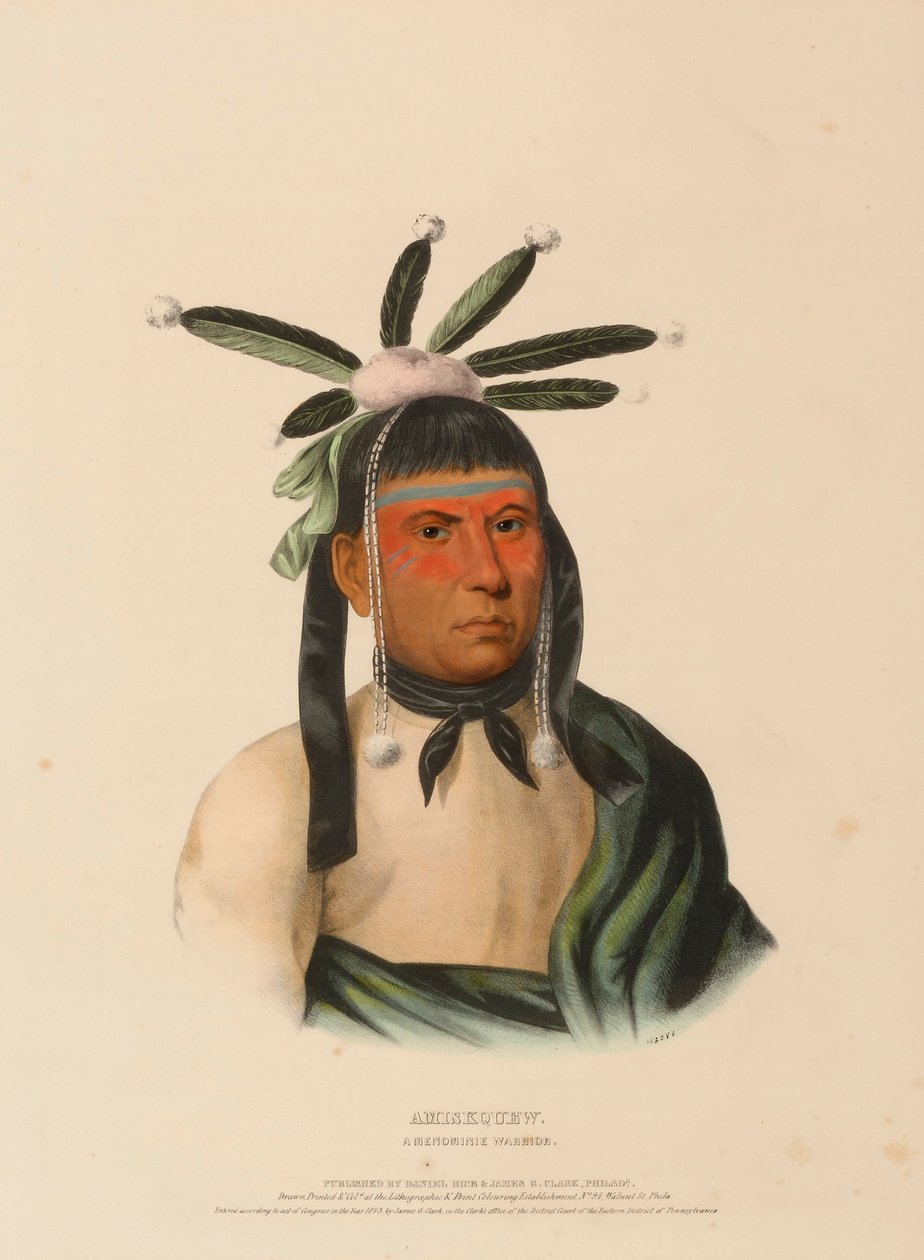 AMISKQUEW. MENOMINIE WARRIOR., z knihy Dějiny indiánských kmenů Severní Ameriky. od Charles Bird King