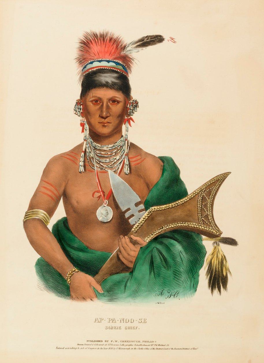 AP-PA-NOO-SE. SAUKIE CHIEF, z knihy Dějiny indiánských kmenů Severní Ameriky od Charles Bird King