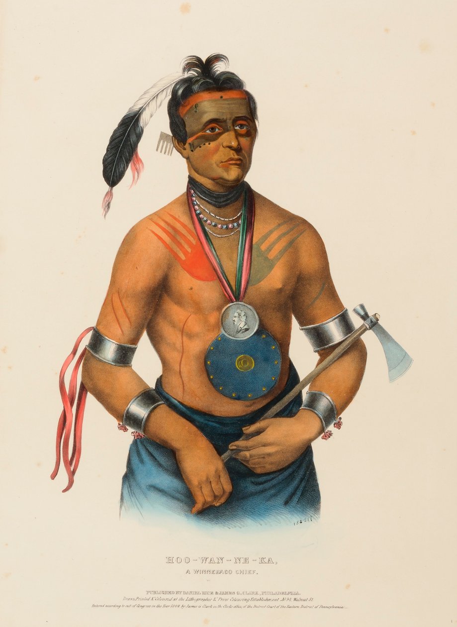 HOO-WAN-NE-KA, náčelník kmene WINNEBAGO., z knihy Dějiny indiánských kmenů Severní Ameriky. od Charles Bird King