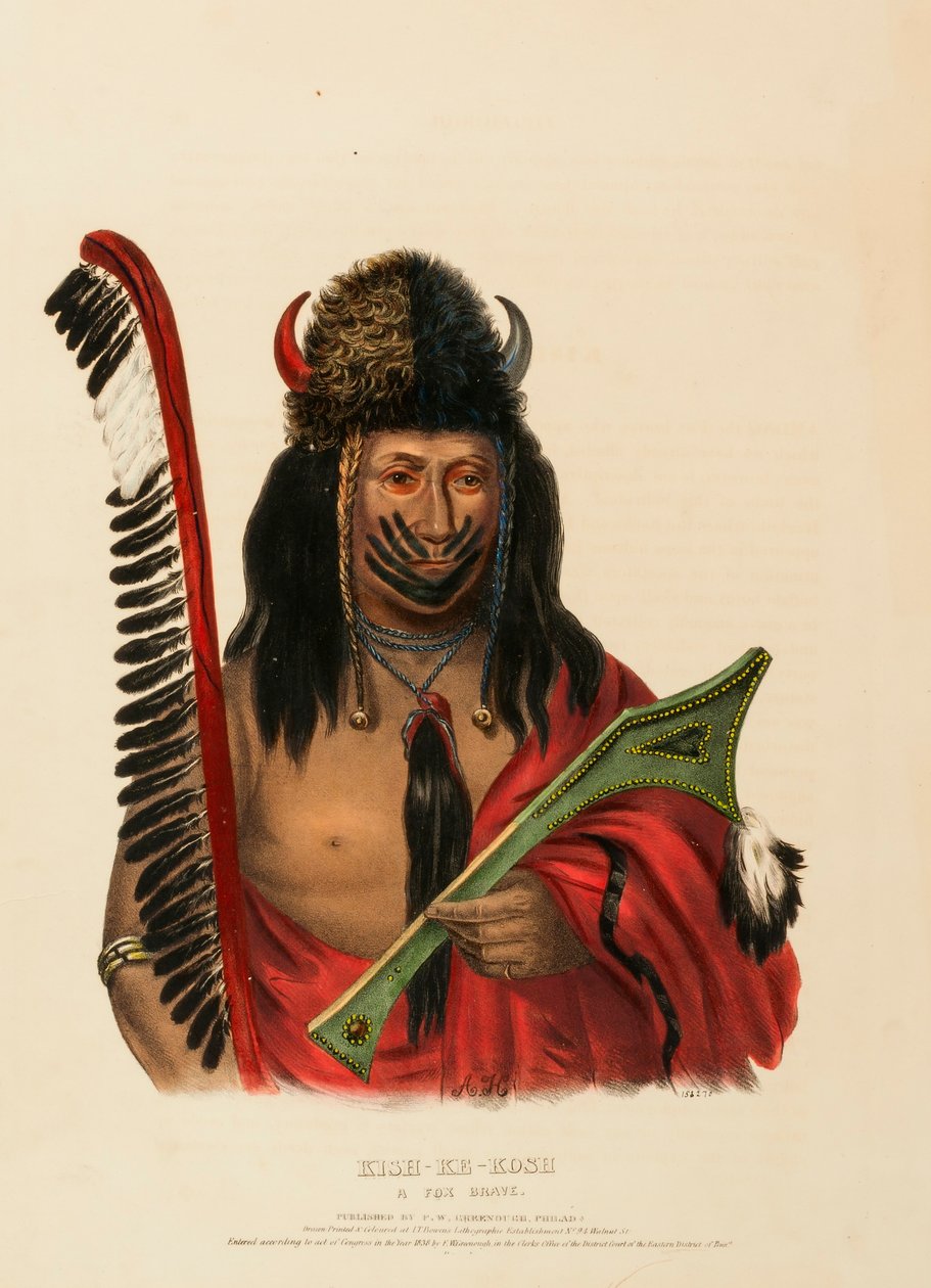 KISH-KE-KOSH. Liščí statečnost, z knihy Dějiny indiánských kmenů Severní Ameriky od Charles Bird King