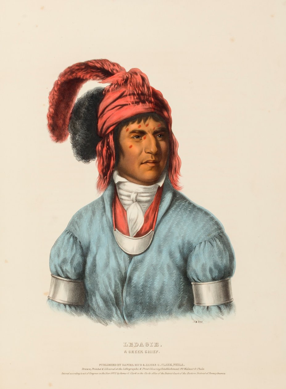 LEDAGIE. A CREEK CHIEF., z knihy Dějiny indiánských kmenů Severní Ameriky. od Charles Bird King