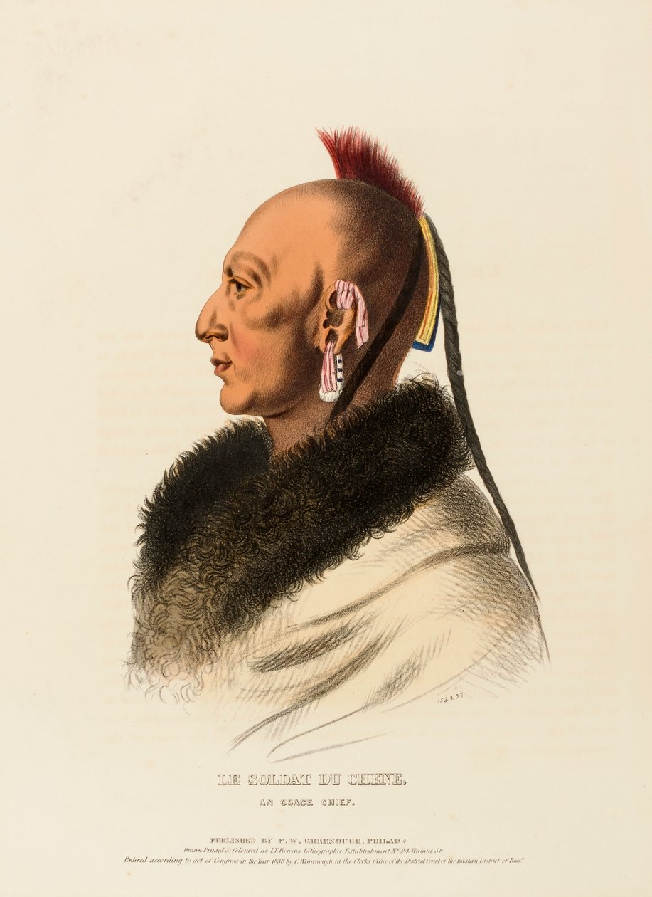 LE SOLDAT DU CHENE, AN OSAGE CHIEF., z knihy Dějiny indiánských kmenů Severní Ameriky od Charles Bird King