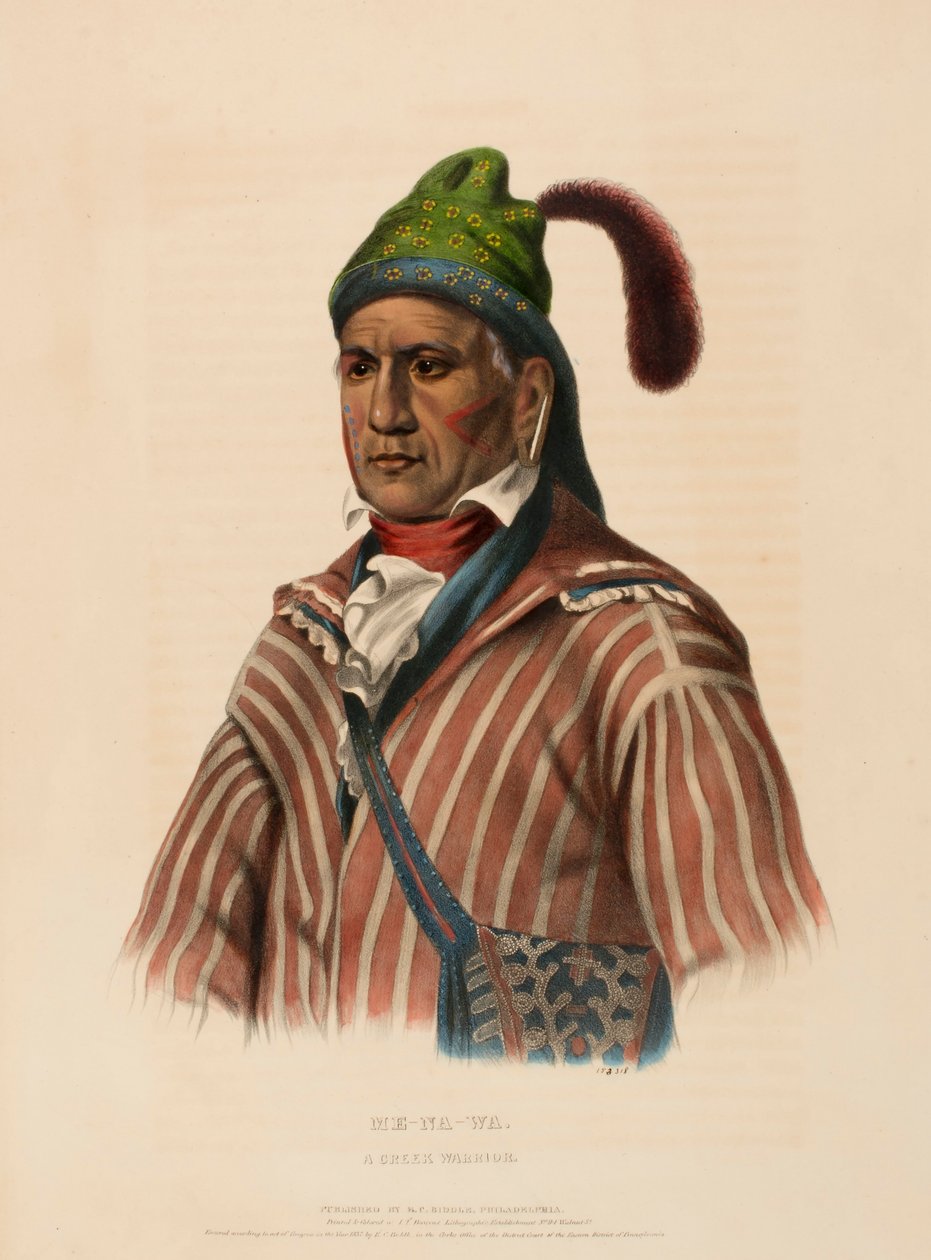 ME-NA-WA. KŘÍŽOVSKÝ VOJÁK, z knihy Dějiny indiánských kmenů Severní Ameriky od Charles Bird King
