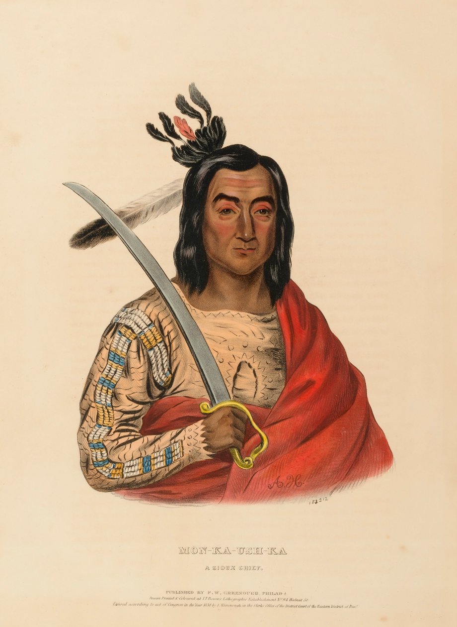 MON-KA-USH-KA. A SIOUX CHIEF., z knihy Historie indiánských kmenů Severní Ameriky od Charles Bird King