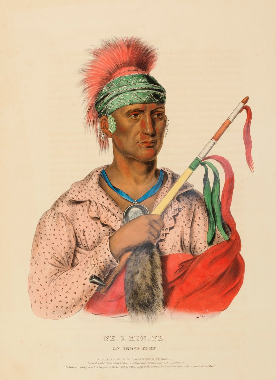 NE-O-MON-NE, IOWAY CHIEF, z knihy Dějiny indiánských kmenů Severní Ameriky od Charles Bird King