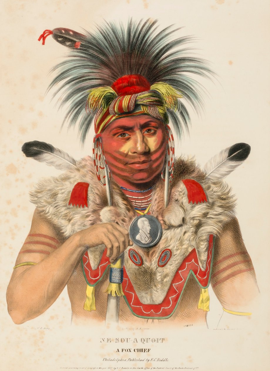 NE-SOU-A-QUOIT. A FOX CHIEF., z knihy Dějiny indiánských kmenů Severní Ameriky. od Charles Bird King
